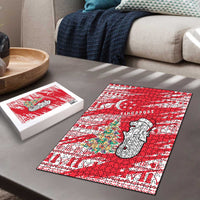 Singapore Christmas Puzzle with Merlion Santa Hat Batik Christmas Tree and City Skyline Design - Wonder Print Shop