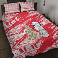 Singapore Christmas Quilt Bed Set with Merlion Santa Hat Batik Christmas Tree and City Skyline Design - Wonder Print Shop
