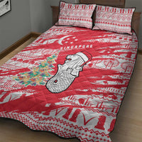 Singapore Christmas Quilt Bed Set with Merlion Santa Hat Batik Christmas Tree and City Skyline Design - Wonder Print Shop