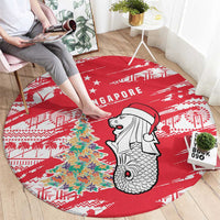 Singapore Christmas Round Carpet with Merlion Santa Hat Batik Christmas Tree and City Skyline Design - Wonder Print Shop