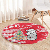 Singapore Christmas Round Carpet with Merlion Santa Hat Batik Christmas Tree and City Skyline Design - Wonder Print Shop