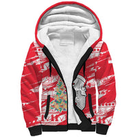 Singapore Christmas Sherpa Hoodie with Merlion Santa Hat Batik Christmas Tree and City Skyline Design - Wonder Print Shop