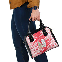 Singapore Christmas Shoulder Handbag with Merlion Santa Hat Batik Christmas Tree and City Skyline Design - Wonder Print Shop