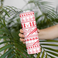 Singapore Christmas Skinny Tumbler with Merlion Santa Hat Batik Christmas Tree and City Skyline Design - Wonder Print Shop