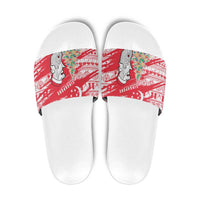Singapore Christmas Slide Sandals with Merlion Santa Hat Batik Christmas Tree and City Skyline Design - Wonder Print Shop