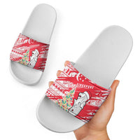 Singapore Christmas Slide Sandals with Merlion Santa Hat Batik Christmas Tree and City Skyline Design - Wonder Print Shop