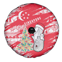 Singapore Christmas Spare Tire Cover with Merlion Santa Hat Batik Christmas Tree and City Skyline Design - Wonder Print Shop