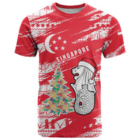 Singapore Christmas T Shirt with Merlion Santa Hat Batik Christmas Tree and City Skyline Design - Wonder Print Shop
