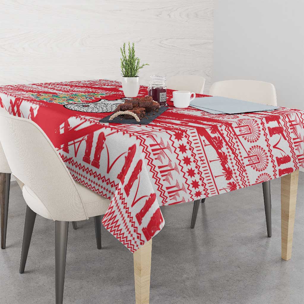Singapore Christmas Tablecloth with Merlion Santa Hat Batik Christmas Tree and City Skyline Design - Wonder Print Shop