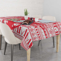 Singapore Christmas Tablecloth with Merlion Santa Hat Batik Christmas Tree and City Skyline Design - Wonder Print Shop