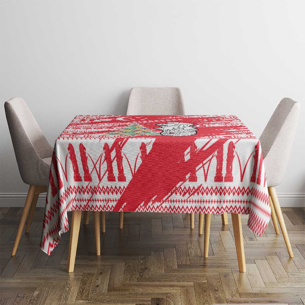 Singapore Christmas Tablecloth with Merlion Santa Hat Batik Christmas Tree and City Skyline Design - Wonder Print Shop