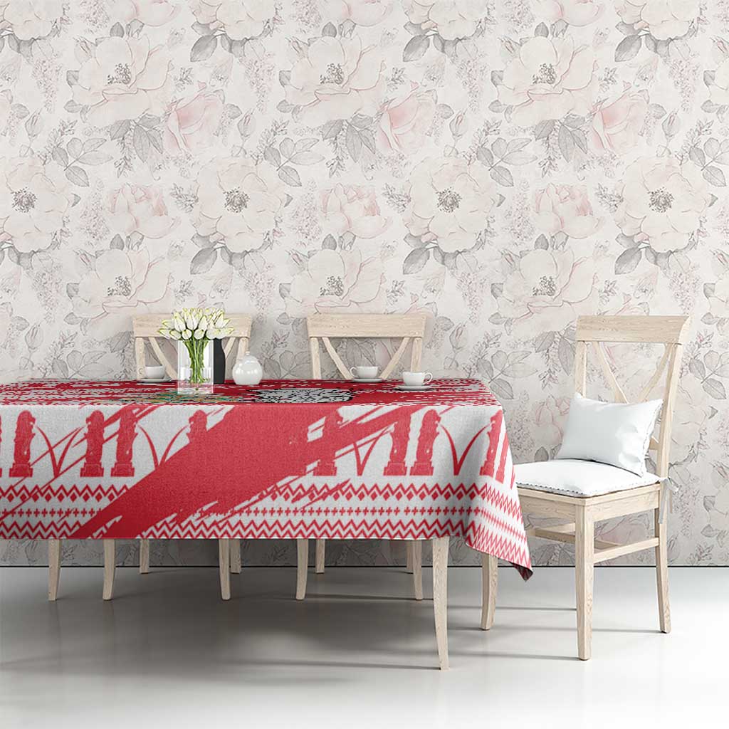 Singapore Christmas Tablecloth with Merlion Santa Hat Batik Christmas Tree and City Skyline Design - Wonder Print Shop