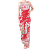 Singapore Christmas Tank Maxi Dress with Merlion Santa Hat Batik Christmas Tree and City Skyline Design - Wonder Print Shop