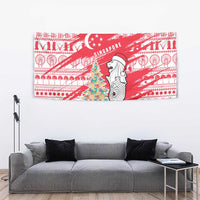 Singapore Christmas Tapestry with Merlion Santa Hat Batik Christmas Tree and City Skyline Design - Wonder Print Shop