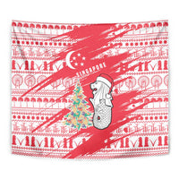 Singapore Christmas Tapestry with Merlion Santa Hat Batik Christmas Tree and City Skyline Design - Wonder Print Shop