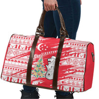 Singapore Christmas Travel Bag with Merlion Santa Hat Batik Christmas Tree and City Skyline Design - Wonder Print Shop