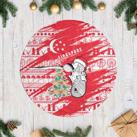 Singapore Christmas Tree Skirt with Merlion Santa Hat Batik Christmas Tree and City Skyline Design - Wonder Print Shop