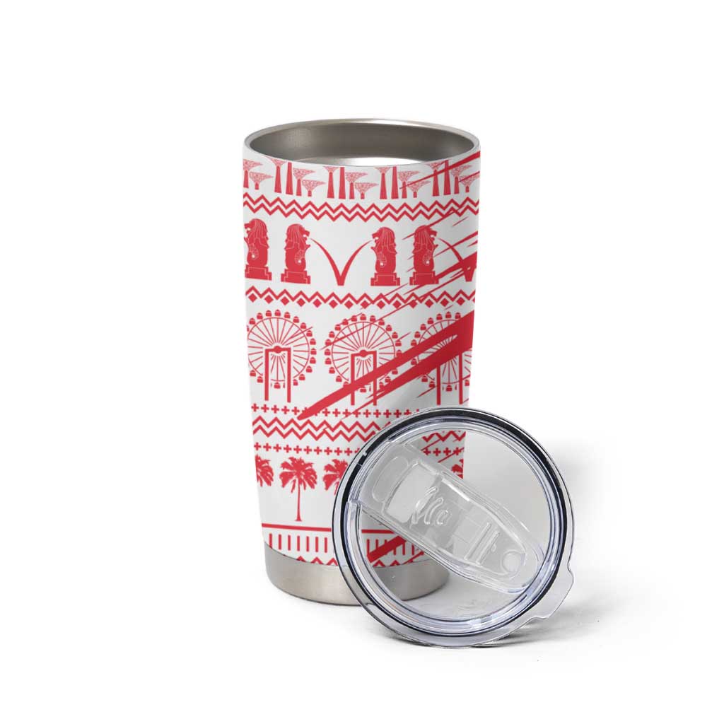 Singapore Christmas Tumbler Cup with Merlion Santa Hat Batik Christmas Tree and City Skyline Design - Wonder Print Shop