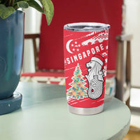 Singapore Christmas Tumbler Cup with Merlion Santa Hat Batik Christmas Tree and City Skyline Design - Wonder Print Shop