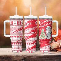 Singapore Christmas Tumbler With Handle with Merlion Santa Hat Batik Christmas Tree and City Skyline Design - Wonder Print Shop