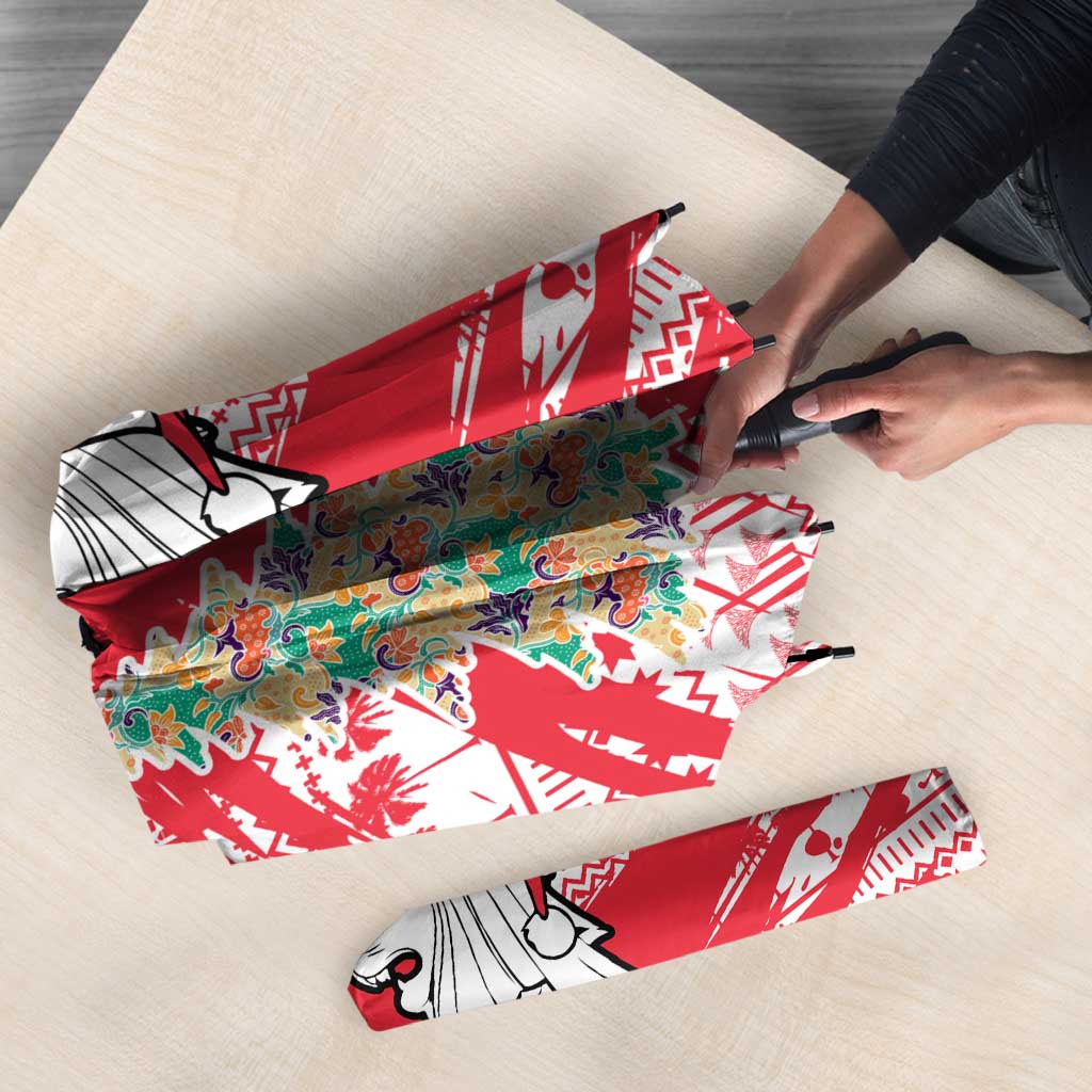 Singapore Christmas Umbrella with Merlion Santa Hat Batik Christmas Tree and City Skyline Design - Wonder Print Shop