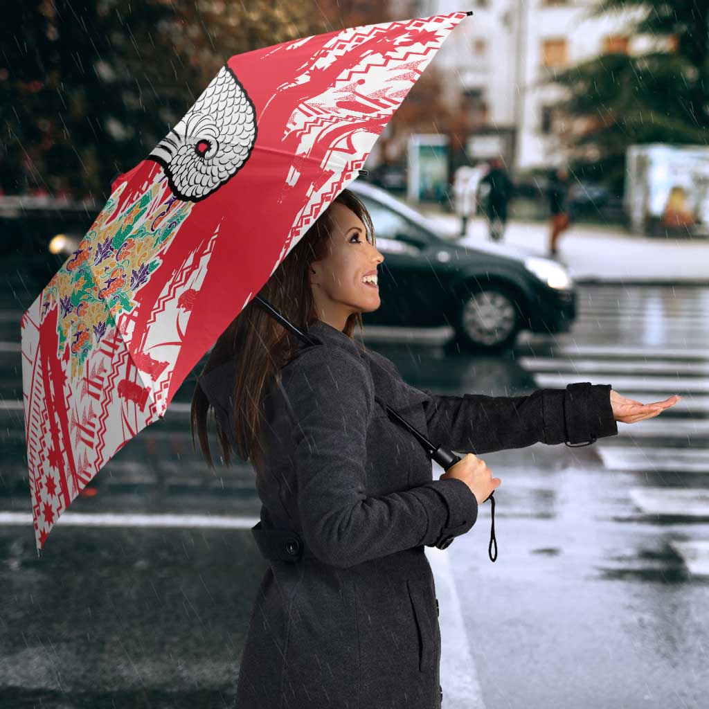 Singapore Christmas Umbrella with Merlion Santa Hat Batik Christmas Tree and City Skyline Design - Wonder Print Shop
