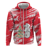 Singapore Christmas Zip Hoodie with Merlion Santa Hat Batik Christmas Tree and City Skyline Design - Wonder Print Shop