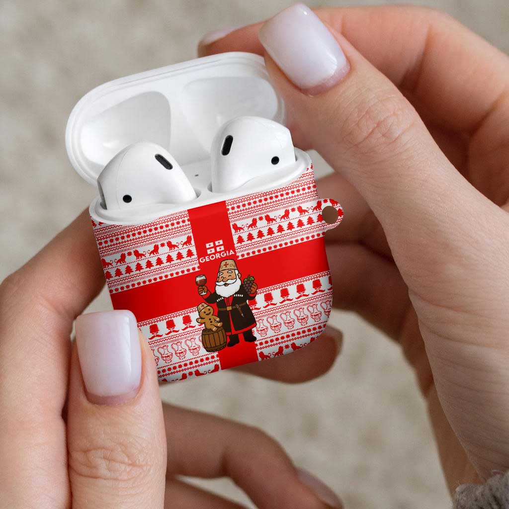 Georgia Christmas AirPods Case with Santa in Chokha Wine Barrel Gingerbread and Coat of Arms Design - Wonder Print Shop