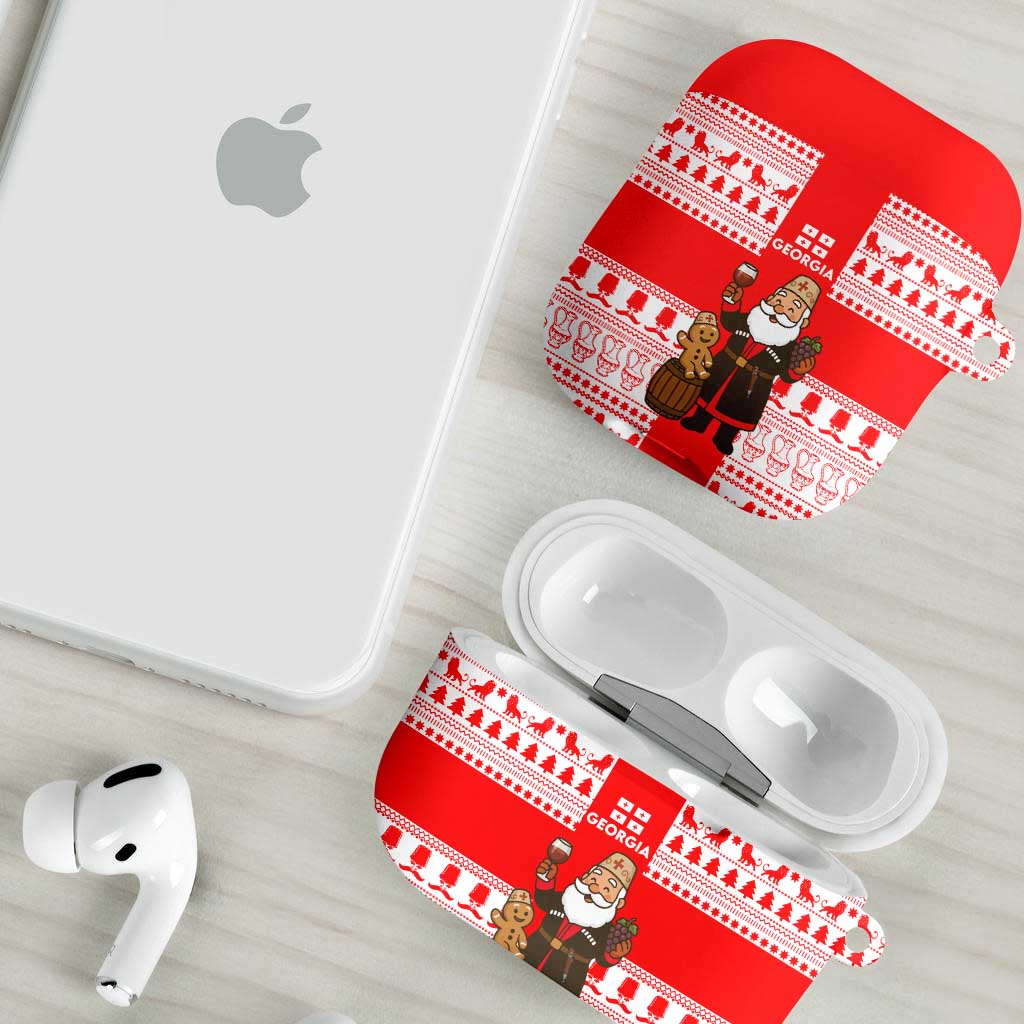 Georgia Christmas AirPods Case with Santa in Chokha Wine Barrel Gingerbread and Coat of Arms Design - Wonder Print Shop