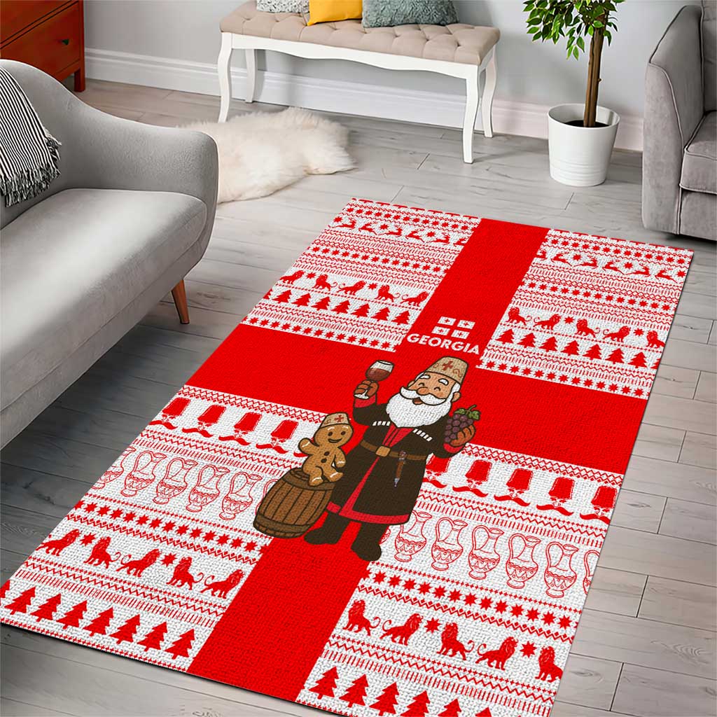 Georgia Christmas Area Rug with Santa in Chokha Wine Barrel Gingerbread and Coat of Arms Design - Wonder Print Shop