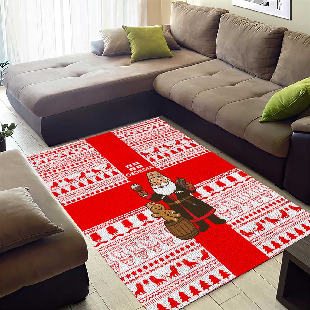 Georgia Christmas Area Rug with Santa in Chokha Wine Barrel Gingerbread and Coat of Arms Design - Wonder Print Shop