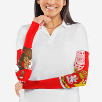 Georgia Christmas Arm Sleeves with Santa in Chokha Wine Barrel Gingerbread and Coat of Arms Design - Wonder Print Shop