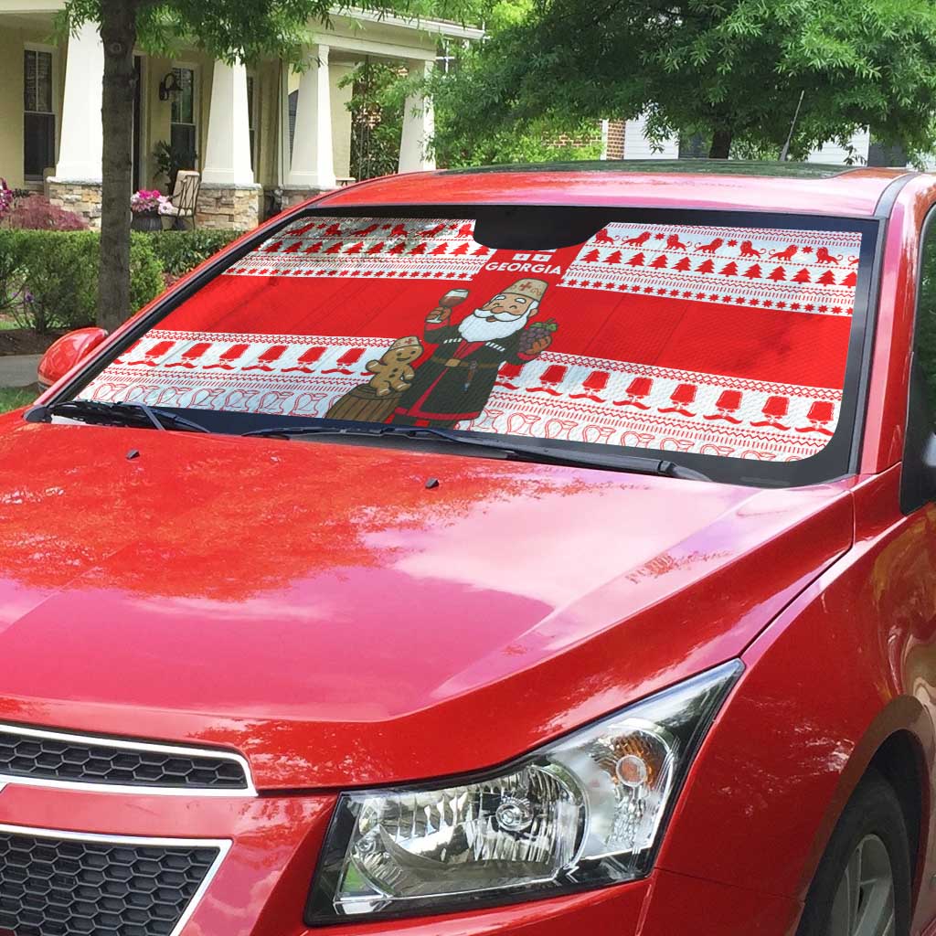 Georgia Christmas Auto Sun Shade with Santa in Chokha Wine Barrel Gingerbread and Coat of Arms Design - Wonder Print Shop