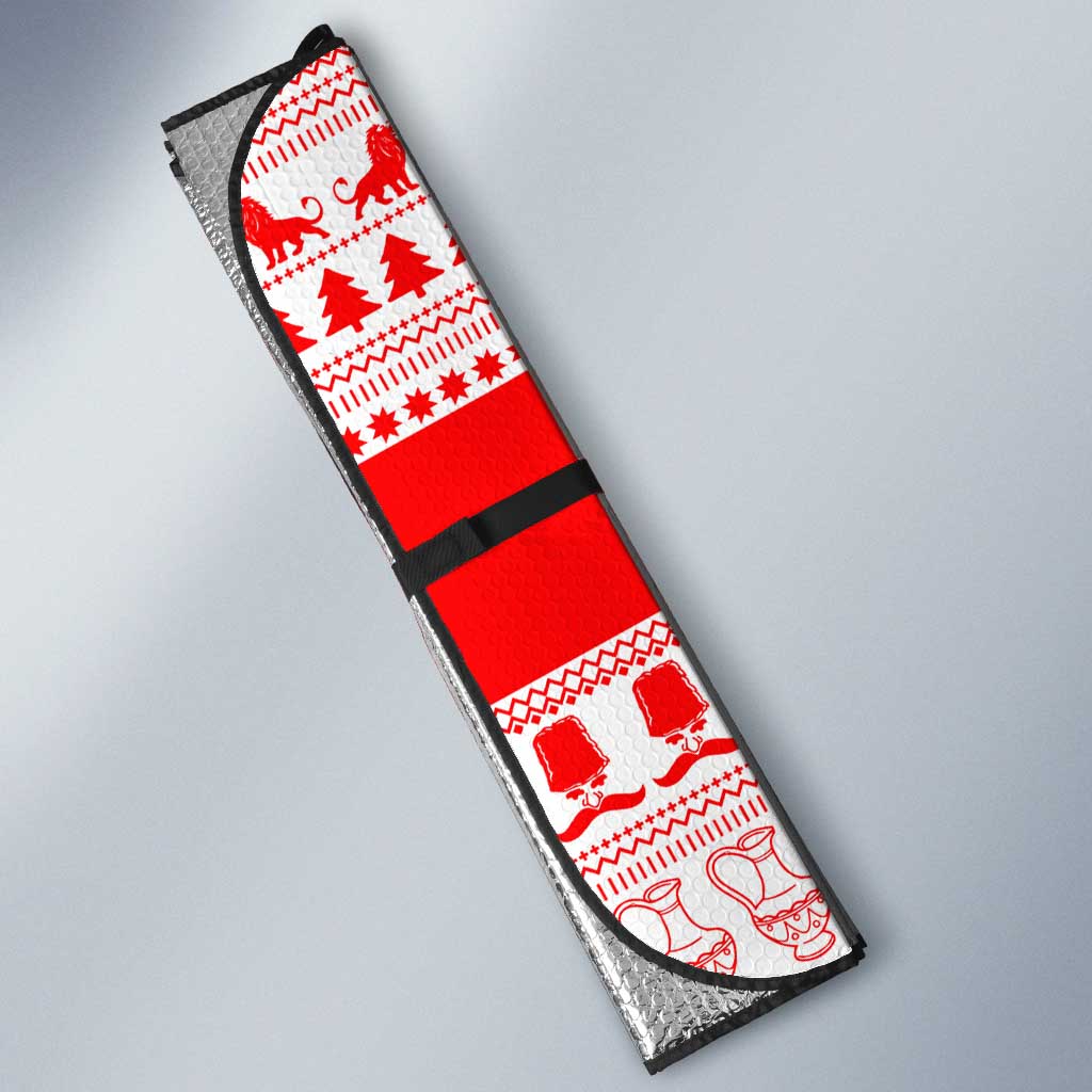 Georgia Christmas Auto Sun Shade with Santa in Chokha Wine Barrel Gingerbread and Coat of Arms Design - Wonder Print Shop