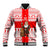 Georgia Christmas Baseball Jacket with Santa in Chokha Wine Barrel Gingerbread and Coat of Arms Design - Wonder Print Shop
