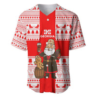 Georgia Christmas Baseball Jersey with Santa in Chokha Wine Barrel Gingerbread and Coat of Arms Design - Wonder Print Shop