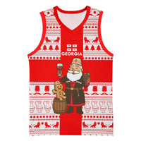 Georgia Christmas Basketball Jersey with Santa in Chokha Wine Barrel Gingerbread and Coat of Arms Design - Wonder Print Shop