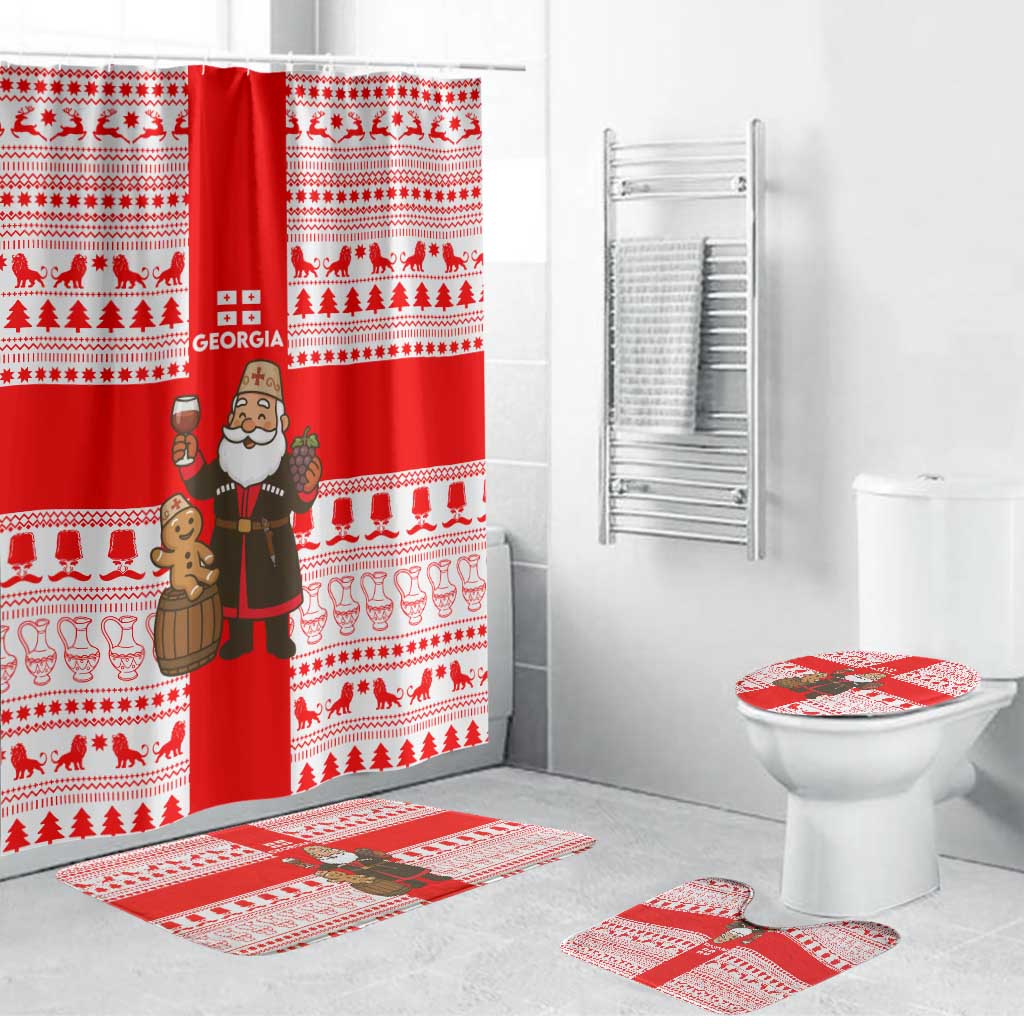 Georgia Christmas Bathroom Set with Santa in Chokha Wine Barrel Gingerbread and Coat of Arms Design - Wonder Print Shop