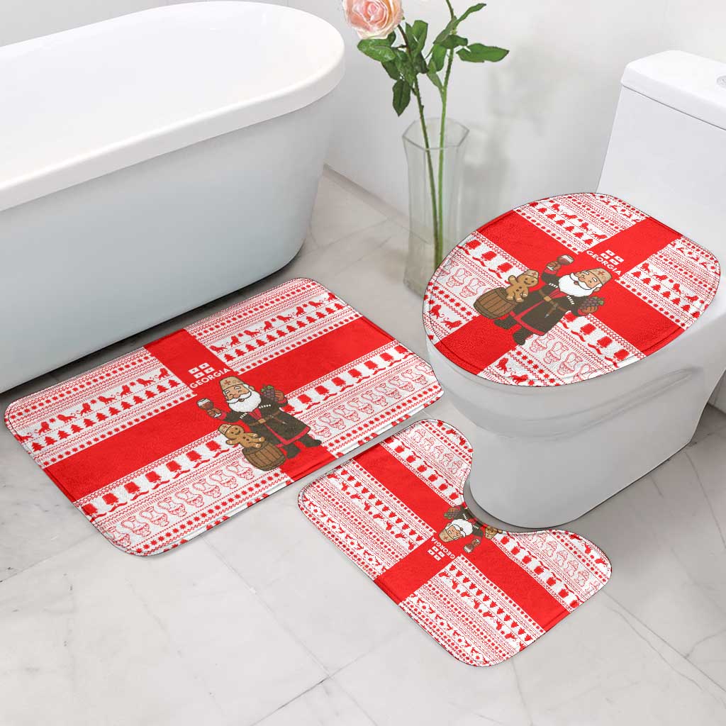 Georgia Christmas Bathroom Set with Santa in Chokha Wine Barrel Gingerbread and Coat of Arms Design - Wonder Print Shop