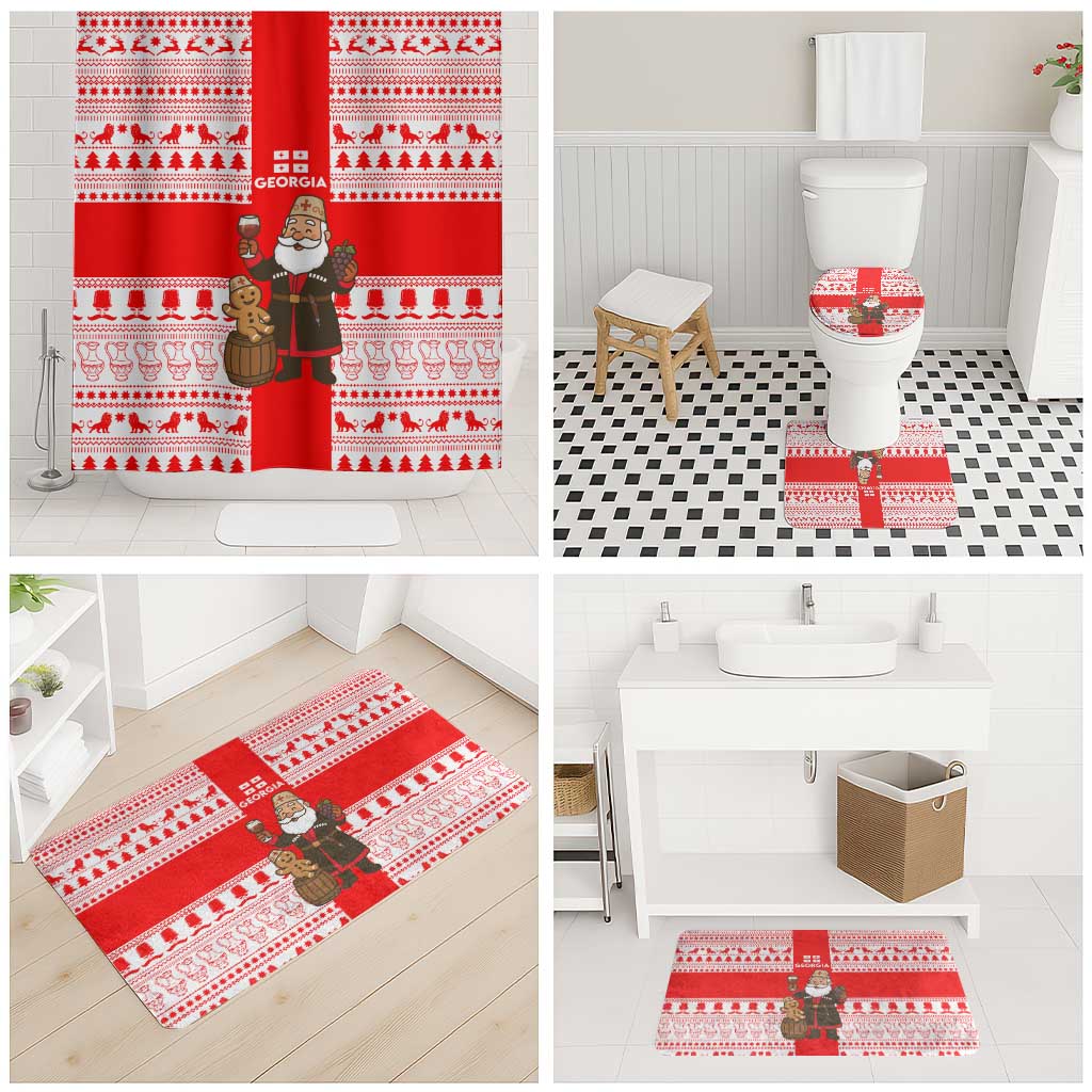 Georgia Christmas Bathroom Set with Santa in Chokha Wine Barrel Gingerbread and Coat of Arms Design - Wonder Print Shop