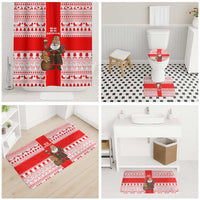 Georgia Christmas Bathroom Set with Santa in Chokha Wine Barrel Gingerbread and Coat of Arms Design - Wonder Print Shop