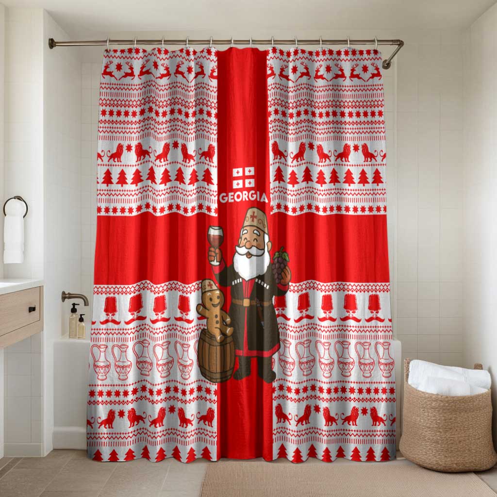 Georgia Christmas Bathroom Set with Santa in Chokha Wine Barrel Gingerbread and Coat of Arms Design - Wonder Print Shop