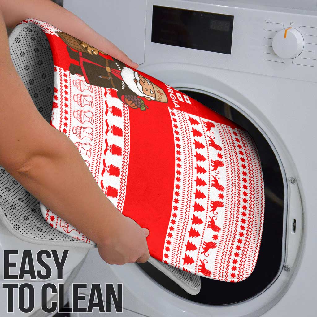 Georgia Christmas Bathroom Set with Santa in Chokha Wine Barrel Gingerbread and Coat of Arms Design - Wonder Print Shop