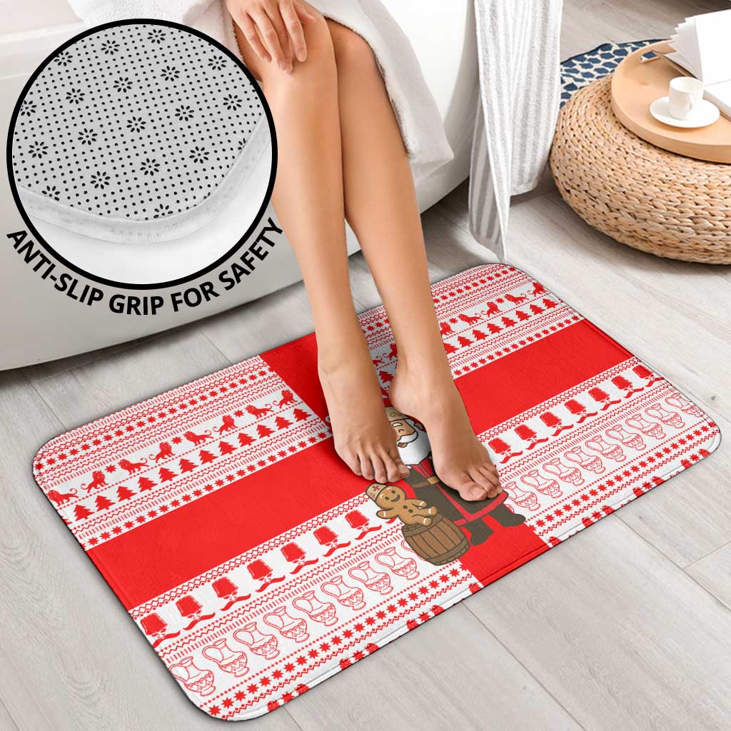 Georgia Christmas Bathroom Set with Santa in Chokha Wine Barrel Gingerbread and Coat of Arms Design - Wonder Print Shop