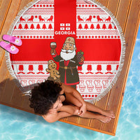 Georgia Christmas Beach Blanket with Santa in Chokha Wine Barrel Gingerbread and Coat of Arms Design - Wonder Print Shop