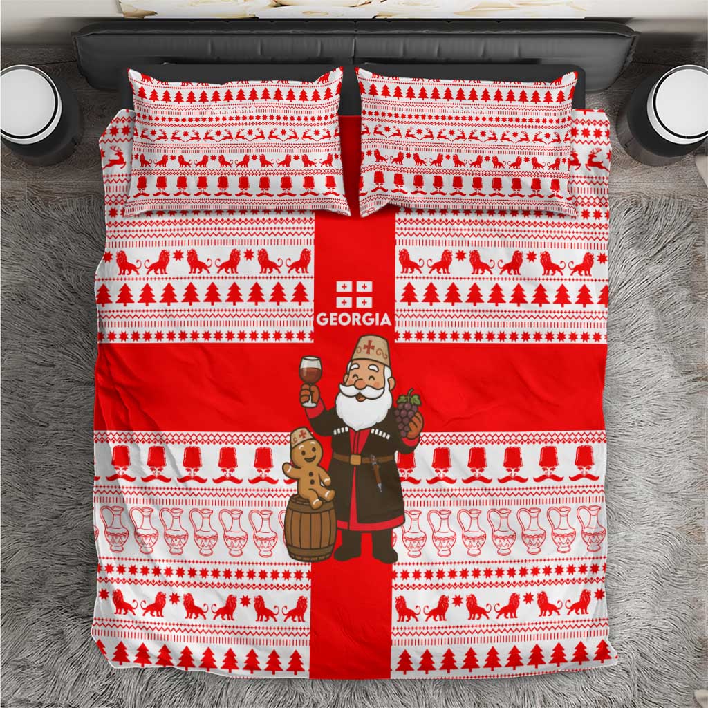 Georgia Christmas Bedding Set with Santa in Chokha Wine Barrel Gingerbread and Coat of Arms Design - Wonder Print Shop