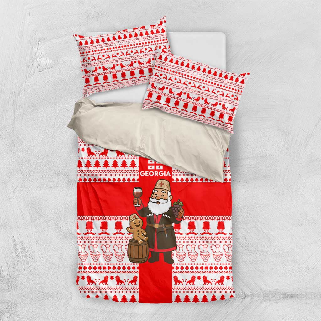 Georgia Christmas Bedding Set with Santa in Chokha Wine Barrel Gingerbread and Coat of Arms Design - Wonder Print Shop
