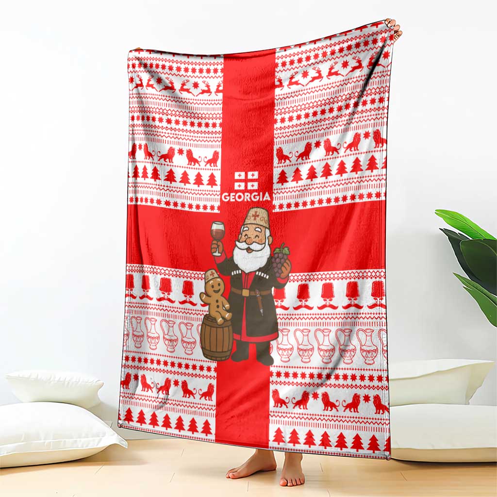 Georgia Christmas Blanket with Santa in Chokha Wine Barrel Gingerbread and Coat of Arms Design - Wonder Print Shop