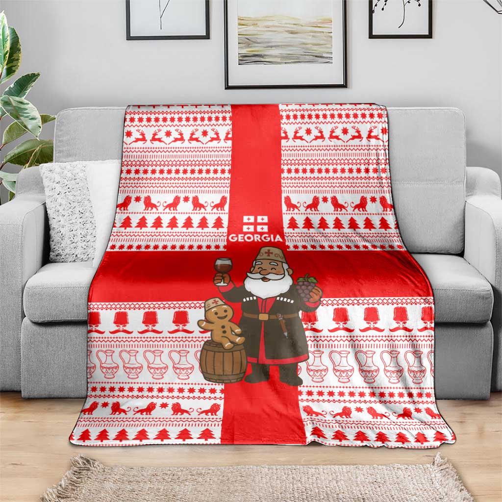 Georgia Christmas Blanket with Santa in Chokha Wine Barrel Gingerbread and Coat of Arms Design - Wonder Print Shop
