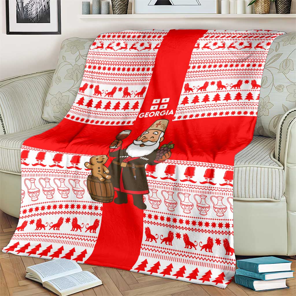 Georgia Christmas Blanket with Santa in Chokha Wine Barrel Gingerbread and Coat of Arms Design - Wonder Print Shop